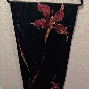 Ralph Lauren Silk Scarf Floral Black Large Square Wrap Painterly Print Elegant